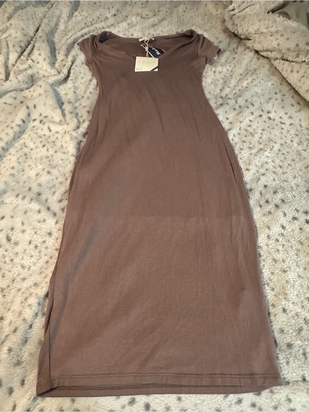 NWT See you Monday Women's Brown Short-Sleeve Midi Dress